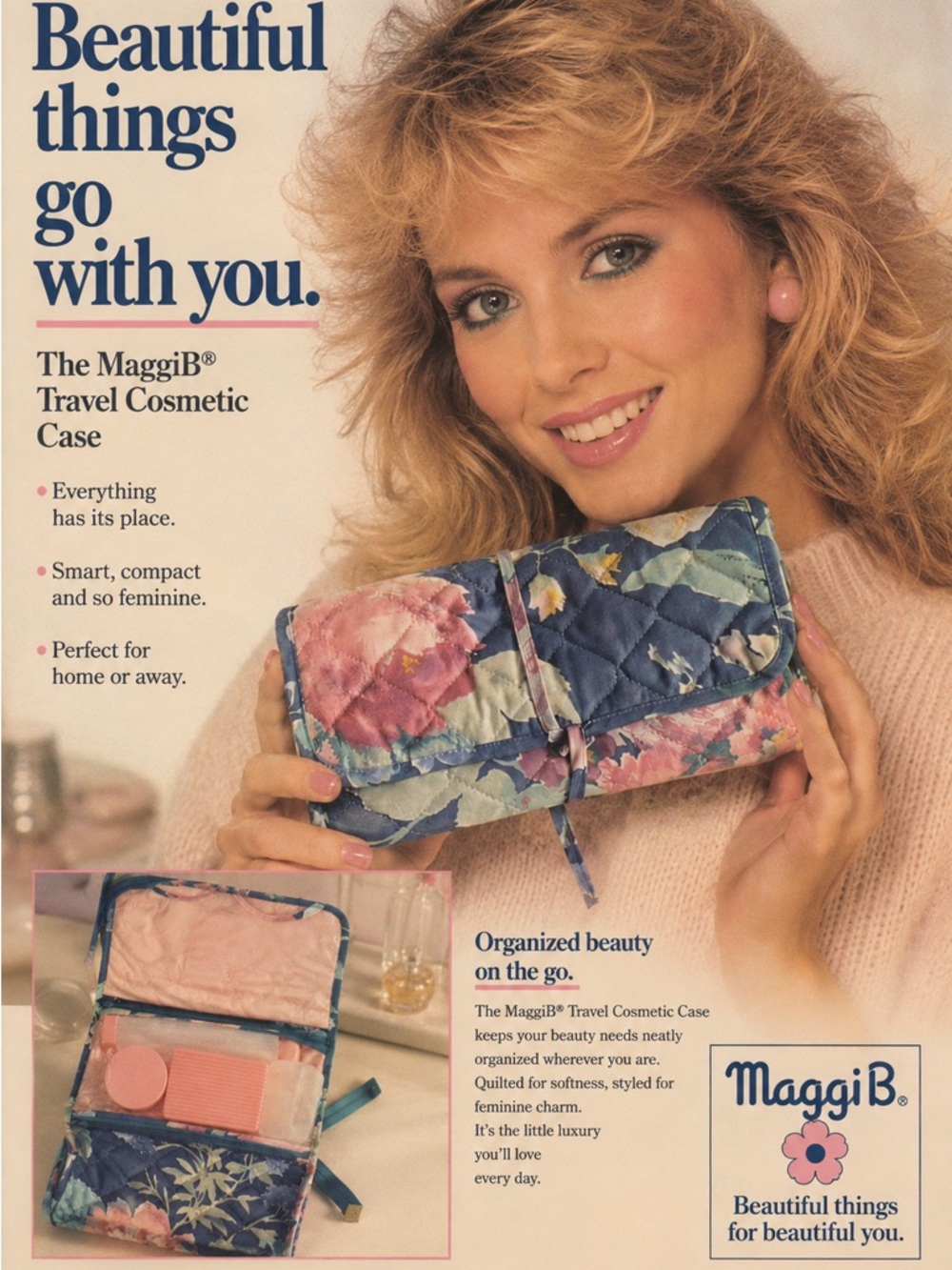 Vintage MaggiB Travel Cosmetic Organizer / Roll-Up Toiletry Bag – Floral